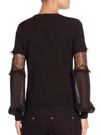 Shop Roberto Cavalli Lace-inset Knit Cardigan In Black