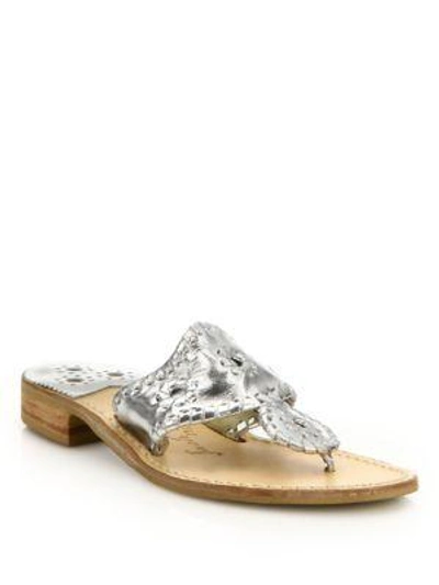 Shop Jack Rogers Hamptons Metallic Leather Sandals In Silver