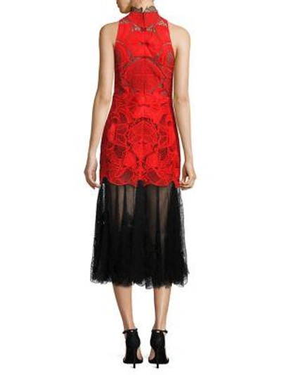 Shop Jonathan Simkhai Dome Lace Applique Midi Dress In Red Black
