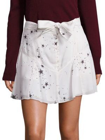 A.l.c Woman Jilian Belted Printed Silk Crepe De Chine Mini Skirt White In Eggshell