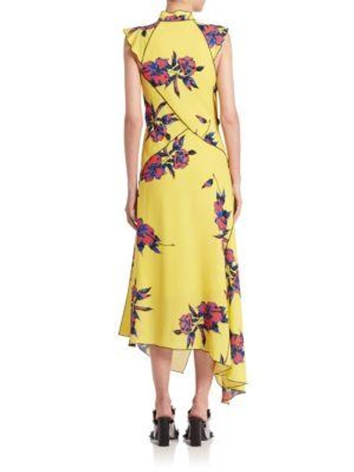 Shop Proenza Schouler Cap Sleeve Floral Dress In Yellow-blue Lily Print