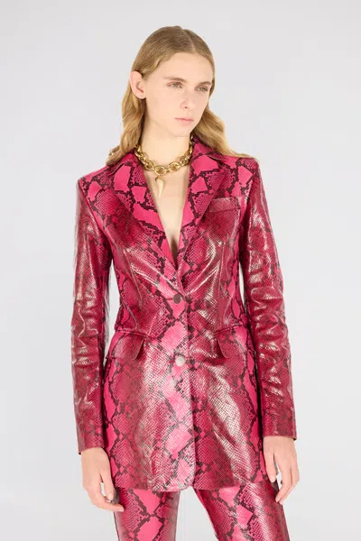 Roberto Cavalli Shiny Python-print Jacket In Fuchsia