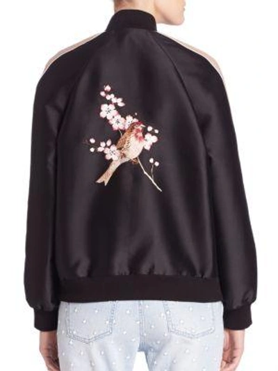 Shop Stella Mccartney Bird Embroidered Bomber Jacket In Black