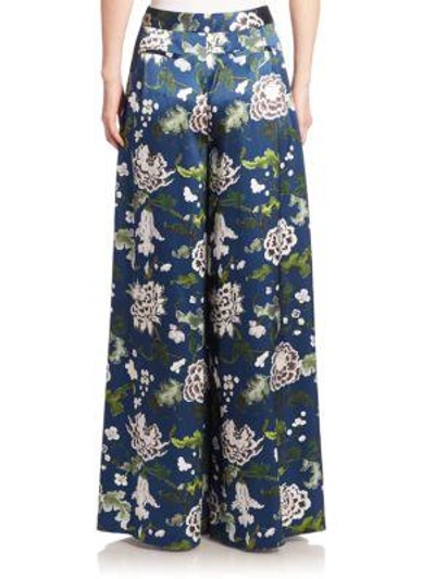 Shop Adam Lippes Pleated Floral Pants In Blue Floral