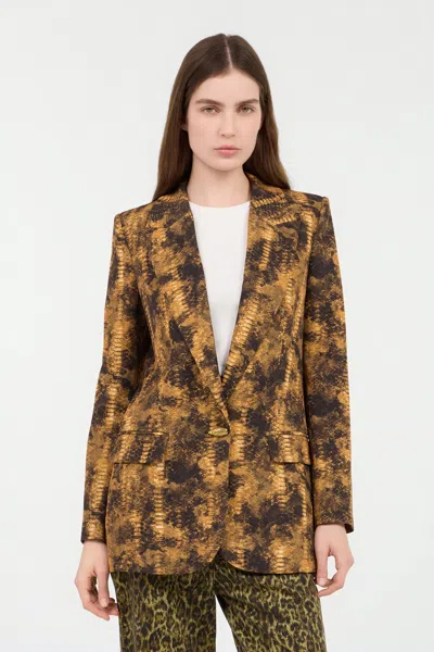 Roberto Cavalli Python Print Jacket In Brown