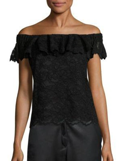 Rebecca Taylor Off-the-shoulder Floral Lace Top, Black