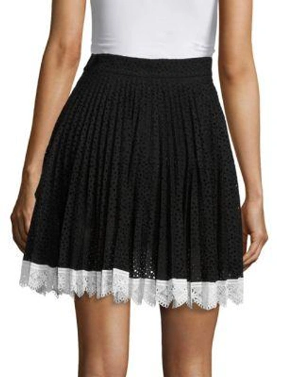 Shop Antonio Berardi Eyelet Pleated Skirt In Black-white