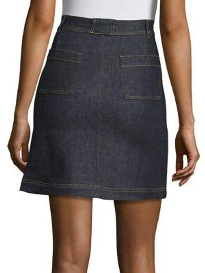 Shop Carven Cotton Blend Button Front Skirt In Indigo