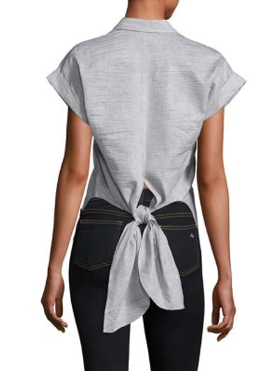 Rag & Bone Ara Short-sleeve Crinkle Tie-back Blouse, Black/white In Black White