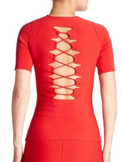 Shop Alexander Wang Short Sleeve Lace-up Pullover In Vermillion