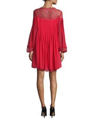 Shop The Kooples Lace Yoke Pleated Dress In Red