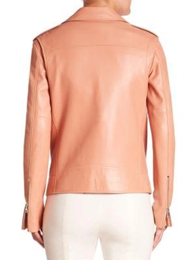 Shop Theory Tralsmin Leather Moto Jacket In Pink Rose