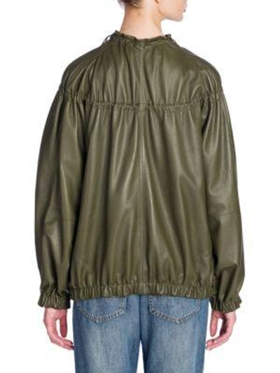 Shop Marni Solid Leather Jacket In Deep Sage