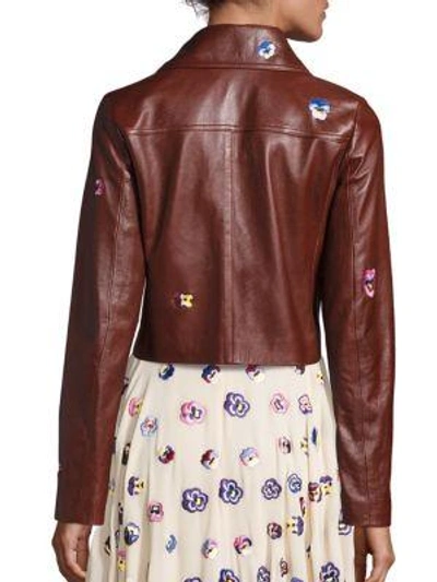 Shop Christopher Kane Cropped Leather Jacket In Henna