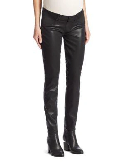 Shop Paige Maternity Verdugo Coated Skinny Maternity Jeans In Black Fog Lux Coating