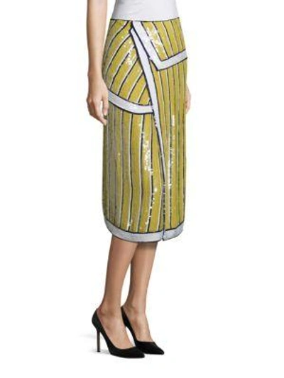 Shop Monse Sequin Striped Skirt In Yellow Navy