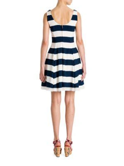 Shop Dolce & Gabbana Striped Embroidered Dress In Blue White Stripe