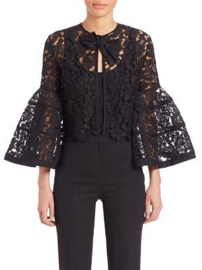 Shop Carolina Herrera Icon Bell Sleeve Lace Bolero In Black
