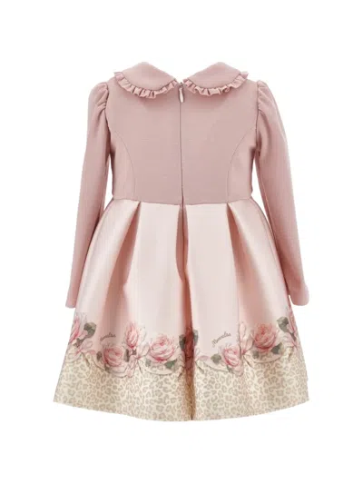 Monnalisa Floral-print Leopard-pattern Dress In Pink