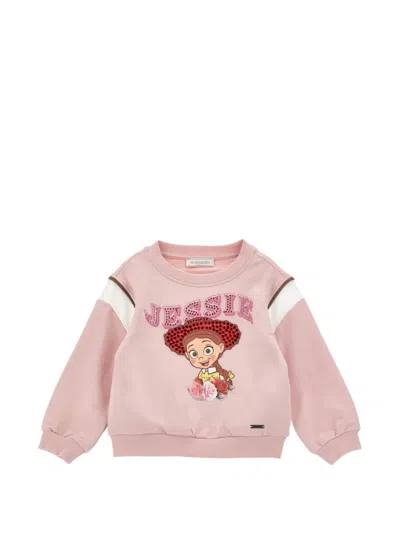 Monnalisa Kids' X Pixar Crystal-embellished Graphic-print Sweatshirt In Pink