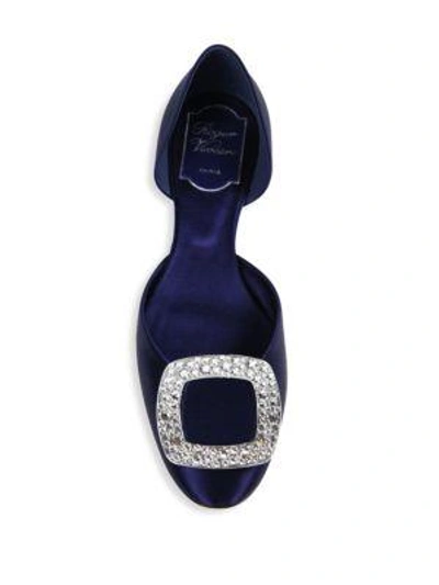 Shop Roger Vivier Ballerine Chips Satin D'orsay Flats In Navy Blue