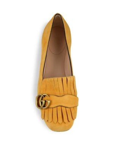 Shop Gucci Marmont Suede Kiltie Flats In Yellow