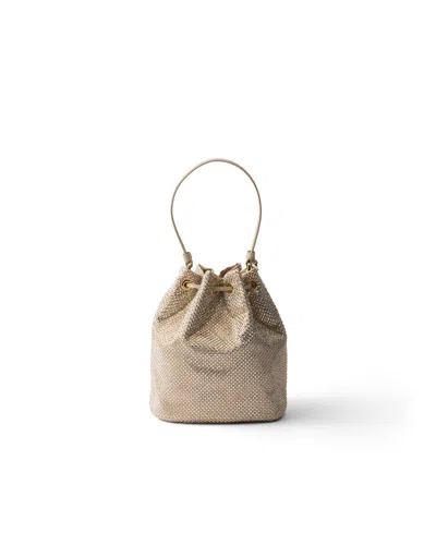 Prada Mini Crystal-embellished Drawstring Bucket Bag In Brown