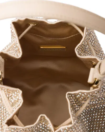 Prada Mini Crystal-embellished Drawstring Bucket Bag In Brown