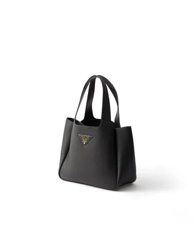 Prada Small Leather Tote Bag In Black