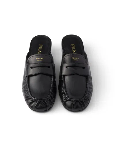 Prada Leather Mules In Black