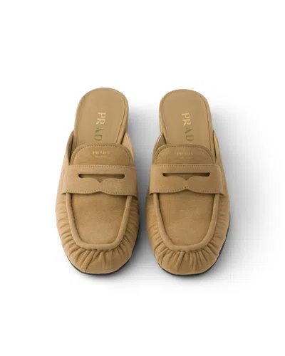 Prada Suede Mules In Brown
