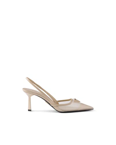 Prada 75mm Mesh Slingback Pumps In Neutral