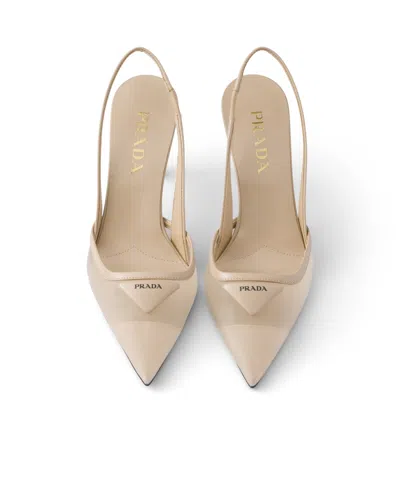 Prada 75mm Mesh Slingback Pumps In Neutral