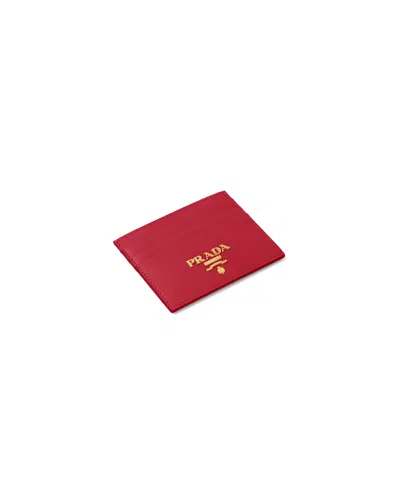 Prada Logo Saffiano Leather Card Case In Fiery Red