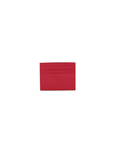 Prada Logo Saffiano Leather Card Case In Fiery Red
