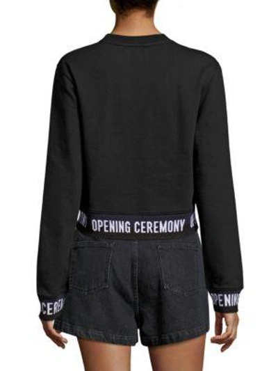 Shop Opening Ceremony Elastic Logo Cotton Crop Sweatshirt In Black