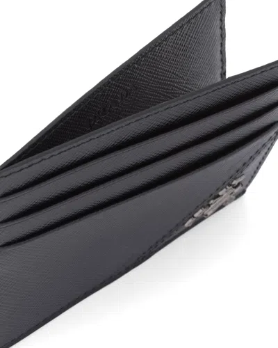 Prada Triangle Logo Saffiano Leather Cardholder In Black