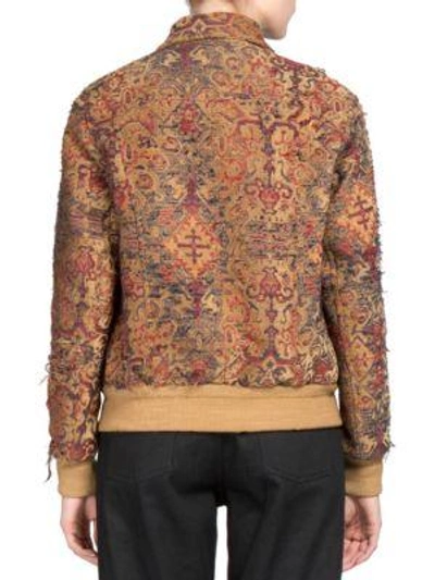 Shop Saint Laurent Destroyed Tapestry Teddy Jacket In Saffron-red Multi