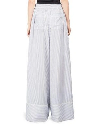 Shop Sacai Striped Wide Leg Trousers In Off White