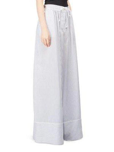 Shop Sacai Striped Wide Leg Trousers In Off White