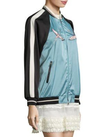 Shop Red Valentino Embroidered Beach Bomber Jacket In Black Blue