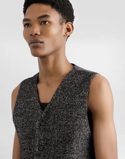 Dolce & Gabbana Wool Chevron Single-breasted Vest In Multi