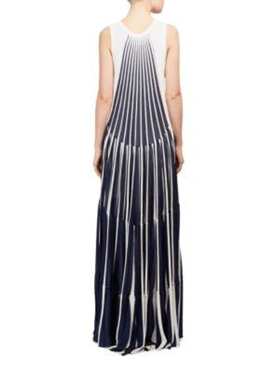 Shop Chloé Pleated Knit Gown In White-blue