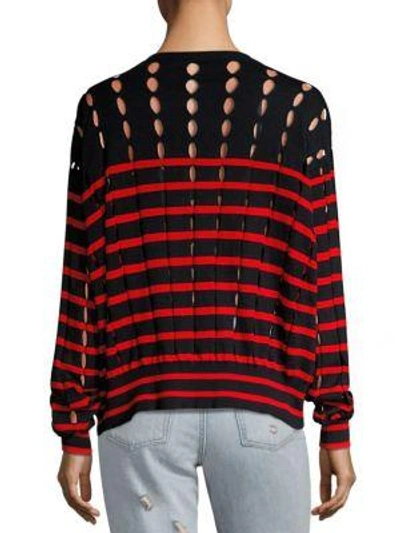 Shop Alexander Wang T T By Striped Cotton Pullover In Navy Lipstick