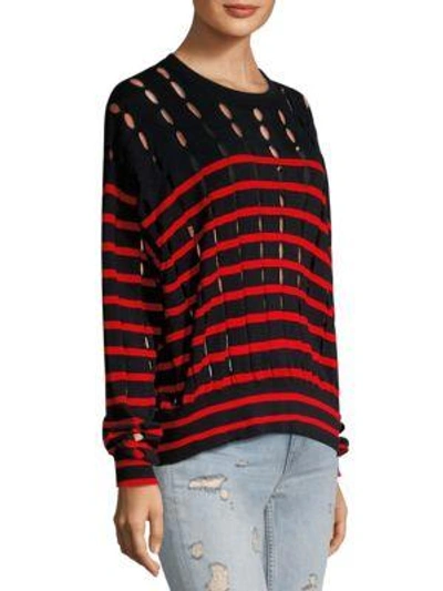 Shop Alexander Wang T T By Striped Cotton Pullover In Navy Lipstick