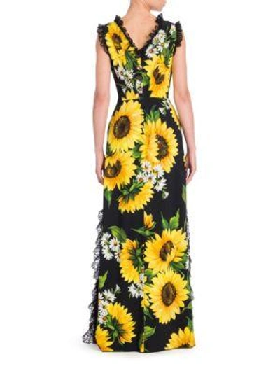 Shop Dolce & Gabbana Lace Ruffle Sunflower Print Gown