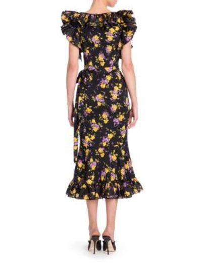 Shop Dolce & Gabbana Floral Ruffle Dress In Black-purple-floral