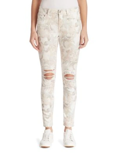 7 For All Mankind The Ankle Skinny Floral-print Jeans With Distressing, White In Sydney Garden
