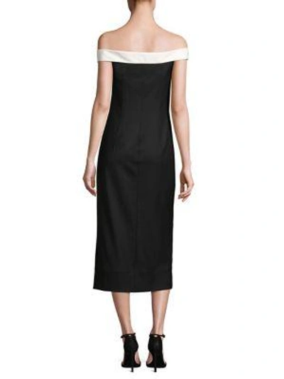 Shop Monse Stretch Tuxedo Off-the-shoulder Dress In Black White