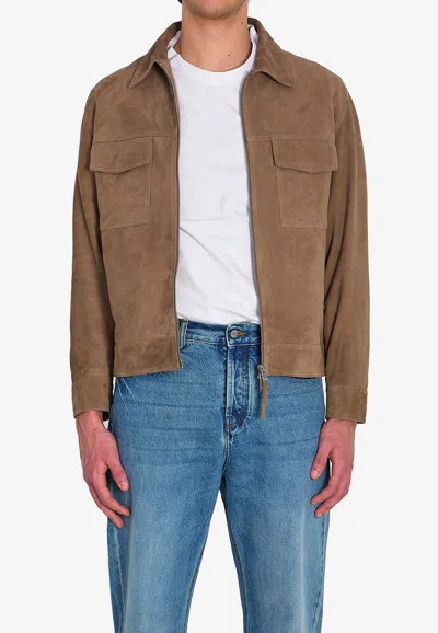 Arma Flap-pocket Kale Suede Jacket In Brown